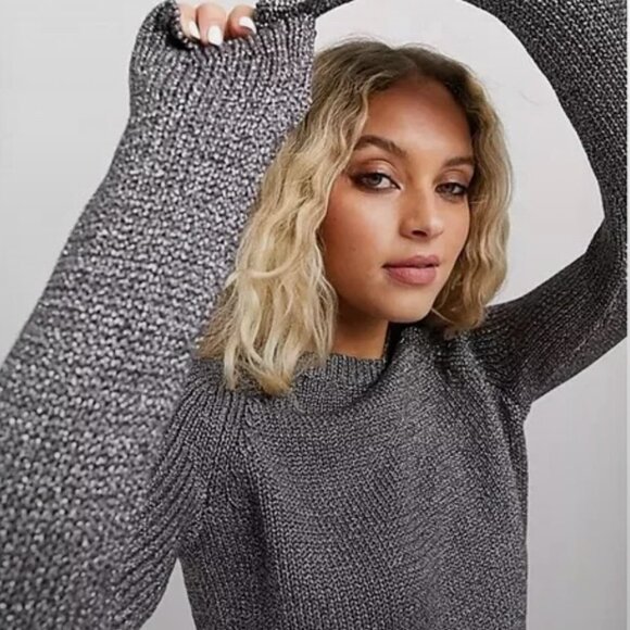 Revolve All Saints Zelda Graphite Metallic Crew Neck Jumper Size Medium - Picture 1 of 5